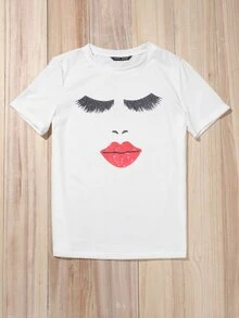 Pestañas con con estampado de labio Camiseta - Blanco - Ver 5