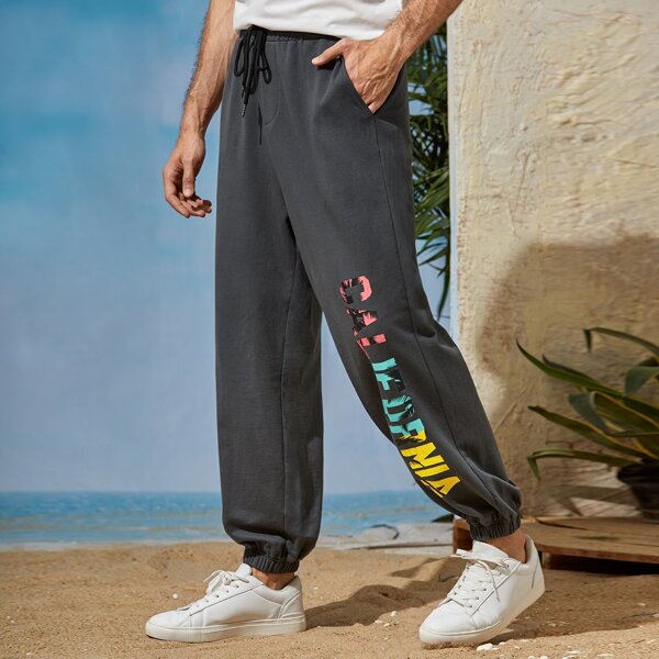 

Men Letter Graphic Sweatpants, Dark grey