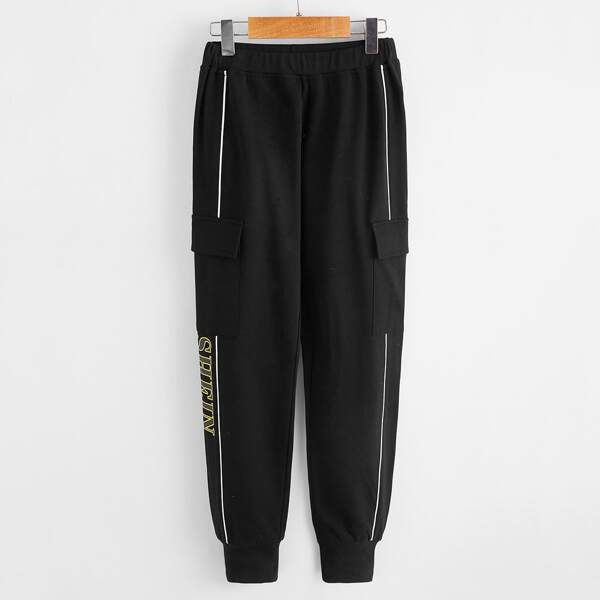 

Boys Letter Graphic Contrast Tipping Sweatpants, Black