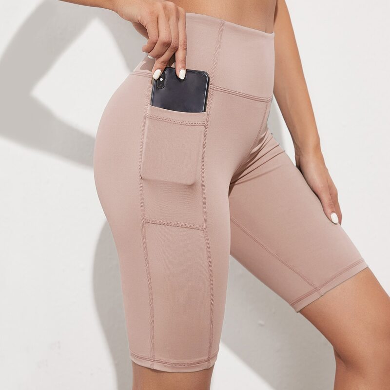 

Pocket Side Solid Sports Shorts, Baby pink