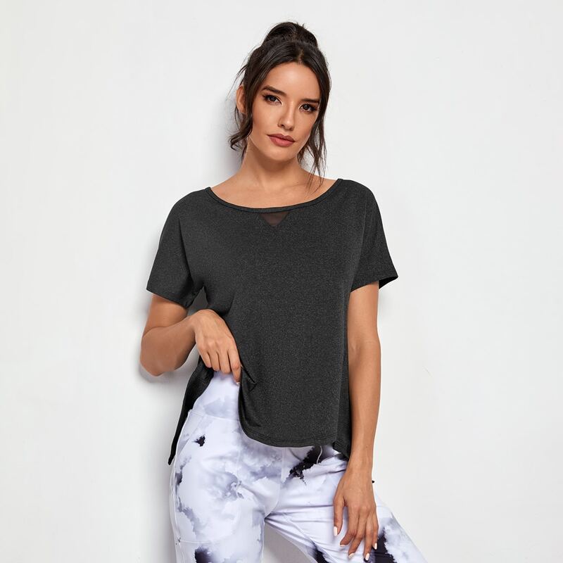 

Contrast Mesh Tie Back Sports Tee, Dark grey