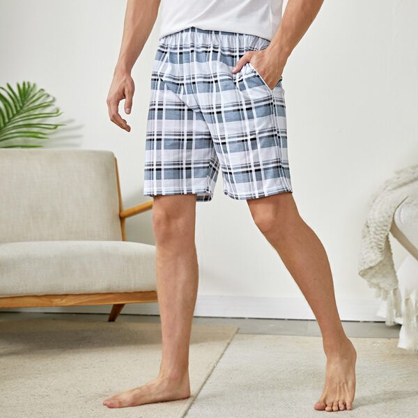 

Men Plaid Pocket Lounge Shorts, Multicolor
