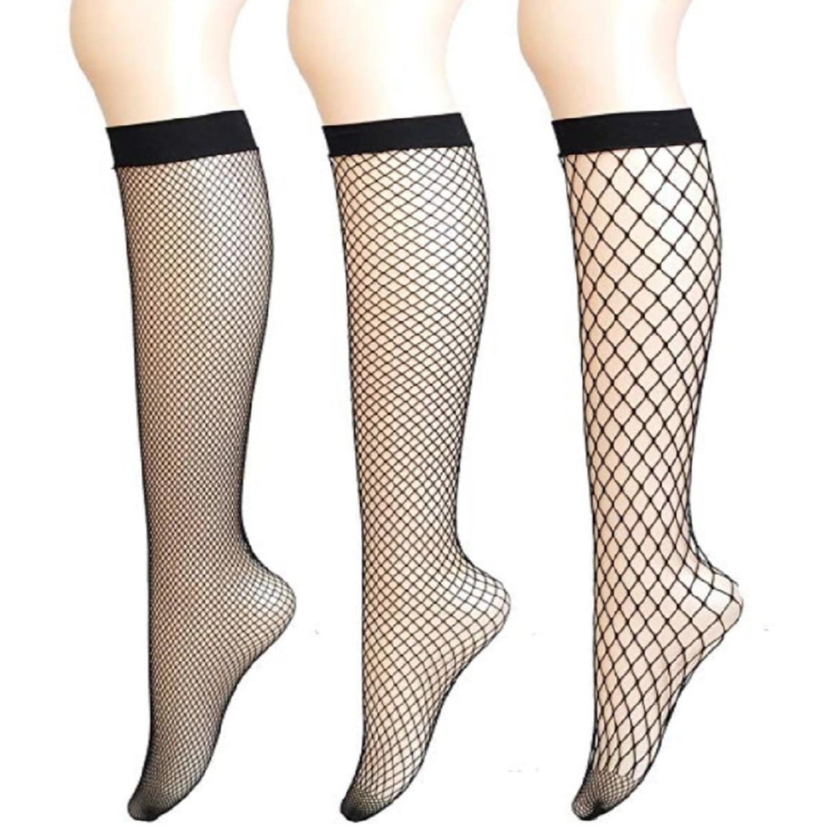 

3pairs Over-the-calf Fishnet Socks, Black
