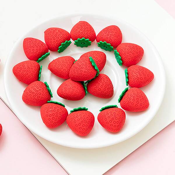 

2pcs Strawberry Shaped Eraser, Red