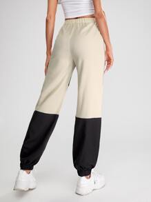 Pantalones de color combinado ribete en contraste de cintura elástica - Multicolor - Ver 2
