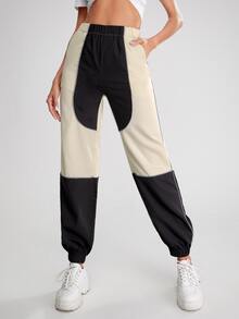 Pantalones de color combinado ribete en contraste de cintura elástica - Multicolor - Ver 5