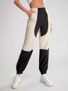 Pantalones de color combinado ribete en contraste de cintura elástica - Multicolor - Ver 6