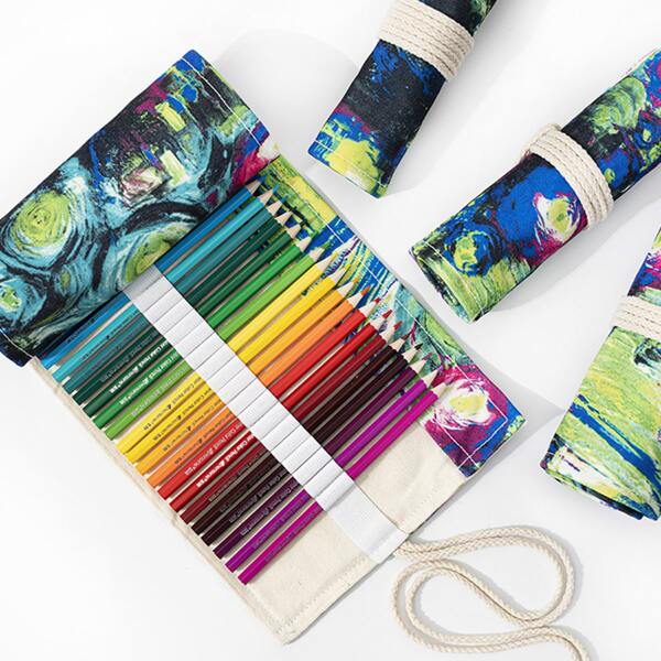 

1pc 24 Hole Roll-up Pencil Bag, Multicolor