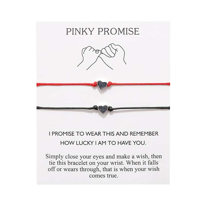 

2pcs Heart Decor Rope Bracelet, Black