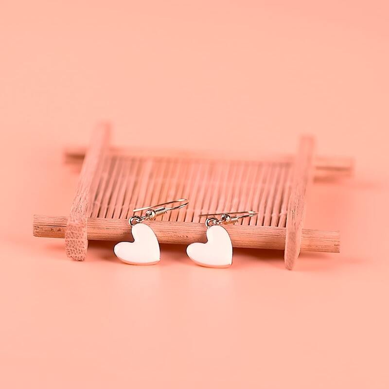 

Heart Drop Earrings, White