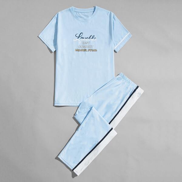 

Men Slogan Graphic PJ Set, Baby blue