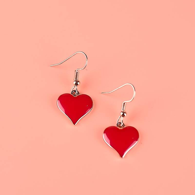 

Heart Drop Earrings, Red