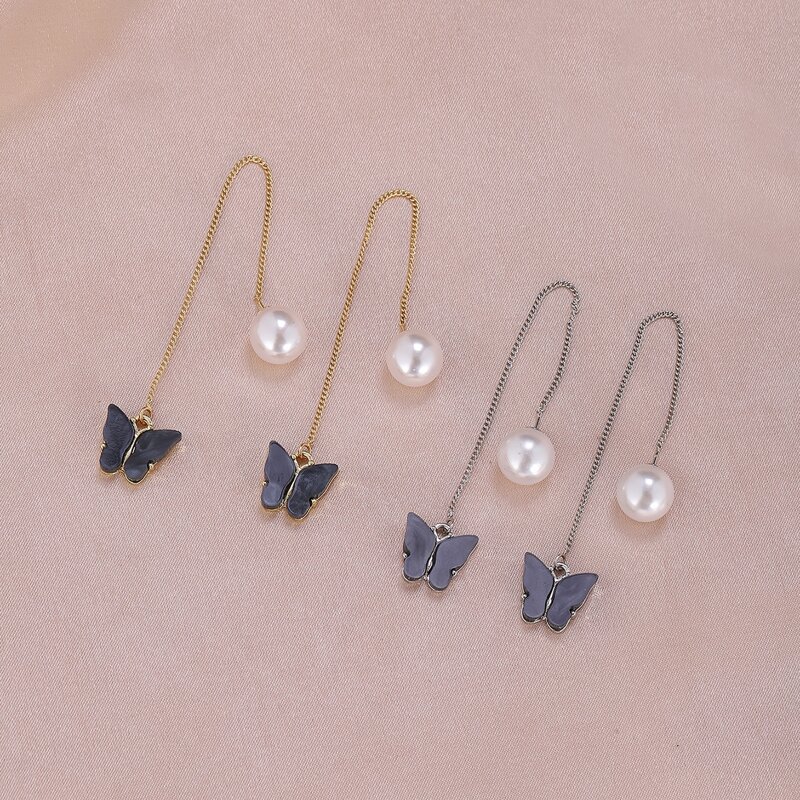 

2pairs Butterfly & Faux Pearl Earrings, Multicolor