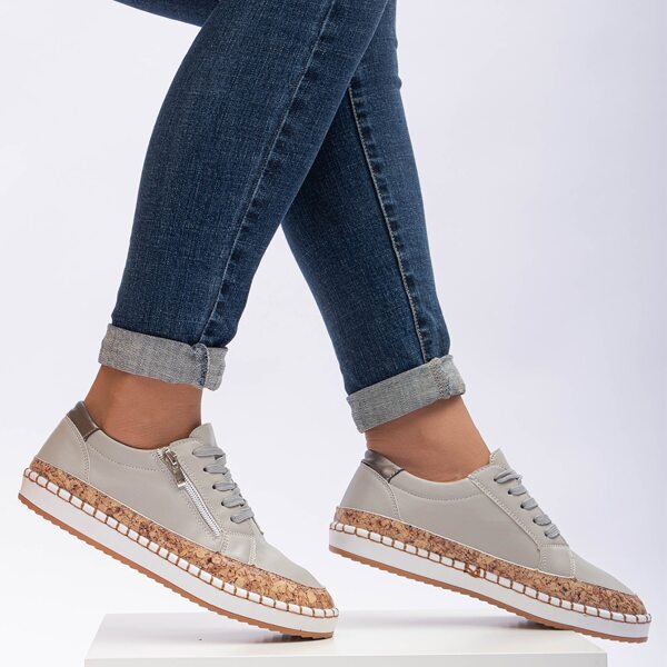 

Zipper Detail Lace-up Front Skate Shoes, Light grey