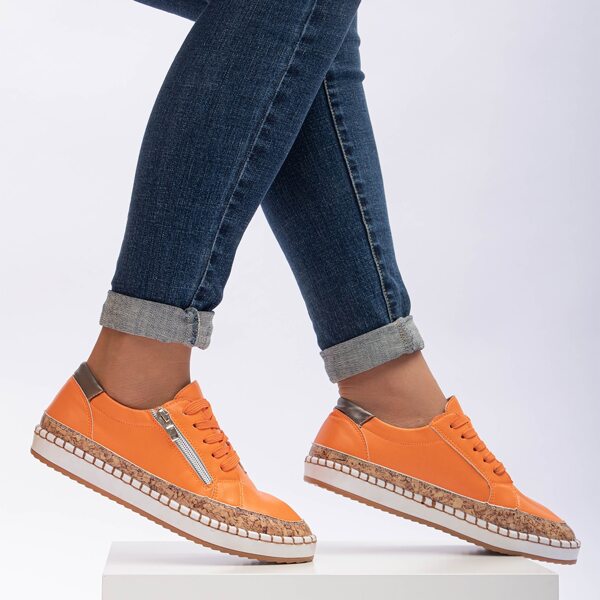 

Zipper Detail Lace-up Front Skate Shoes, Burnt orange