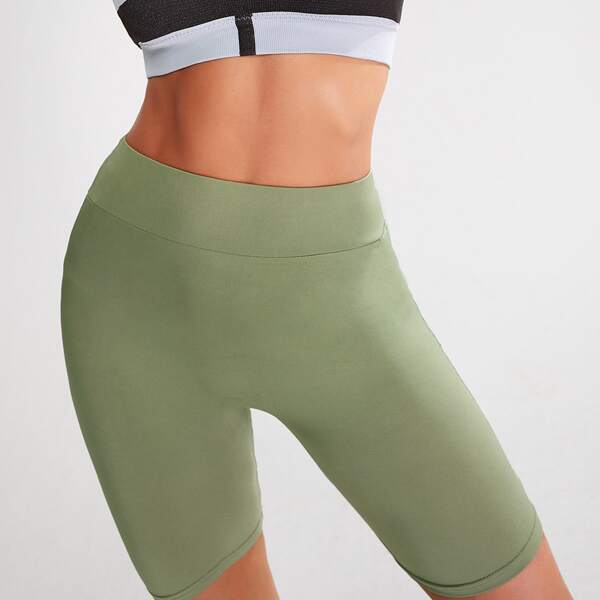 

Wide Waistband Solid Biker Shorts, Olive green