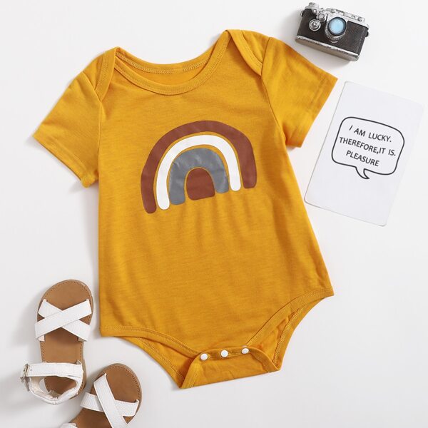 

Baby Girl Cartoon Rainbow Graphic Tee Bodysuit, Mustard yellow