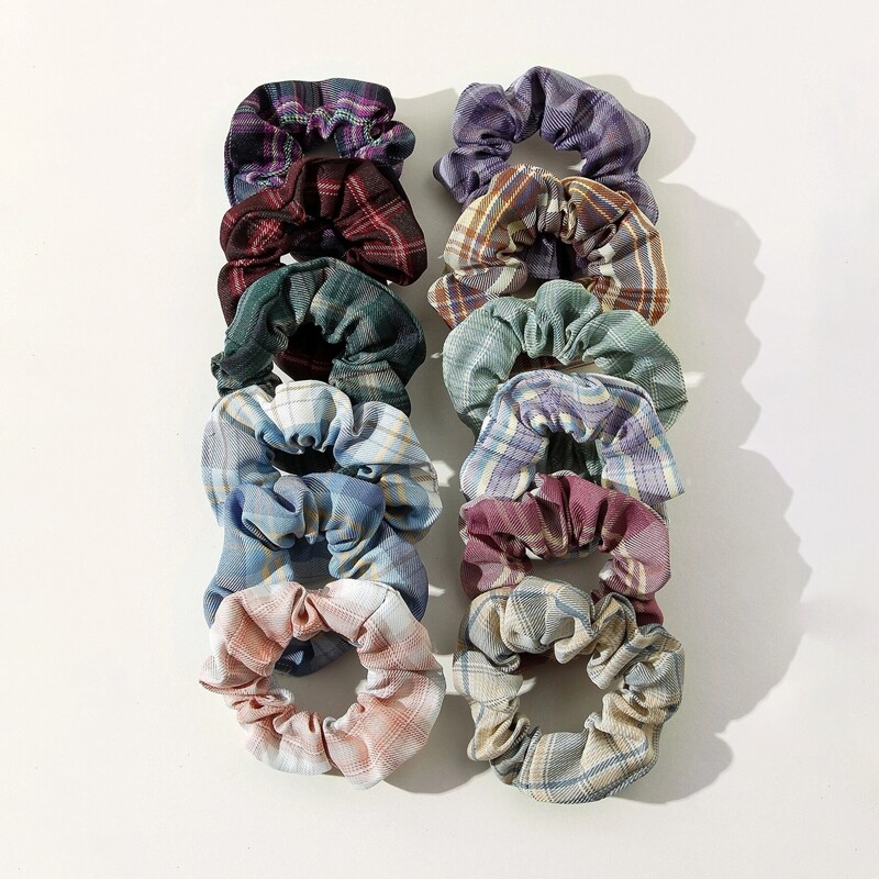 

12pcs Random Plaid Scrunchie, Multicolor