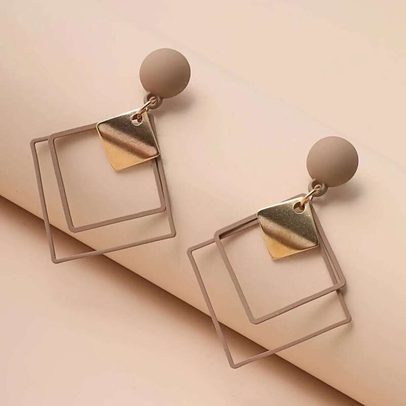

Layered Square Drop Earrings, Khaki
