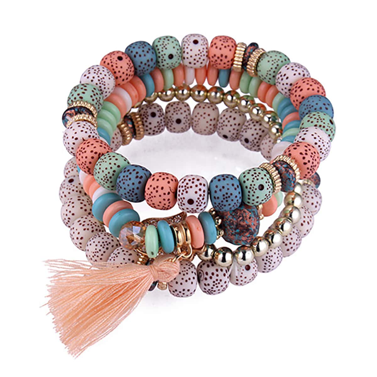 

4pcs Tassel Decor Beaded Bracelet, Multicolor