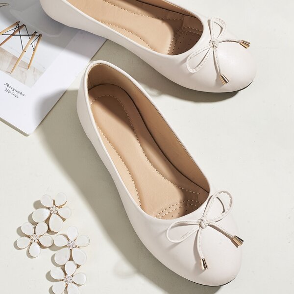 

Bow Decor Ballet Flats, Beige