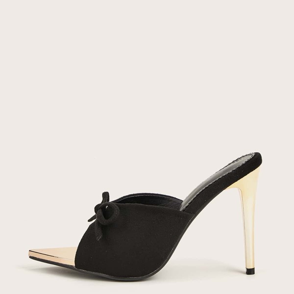 

Bow Decor Stiletto Heeled Mule Sandals, Black