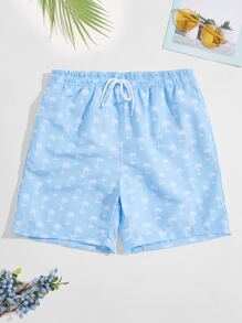 Manfinity Hombres Shorts de natación con estampado tropical - Celeste - Ver 1