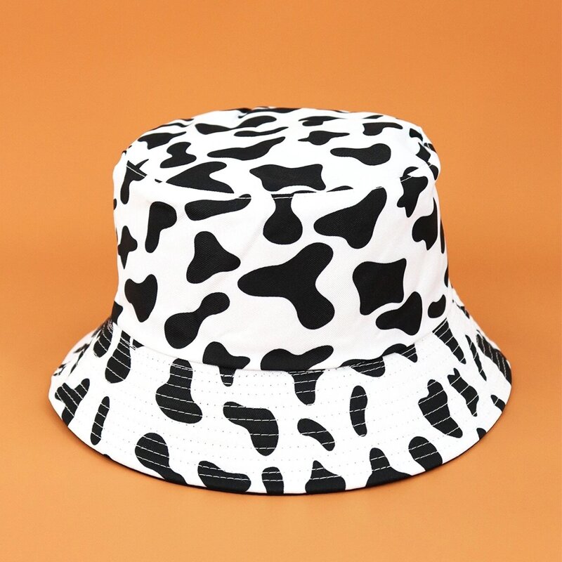 

Reversible Cow Print Bucket Hat, Black and white