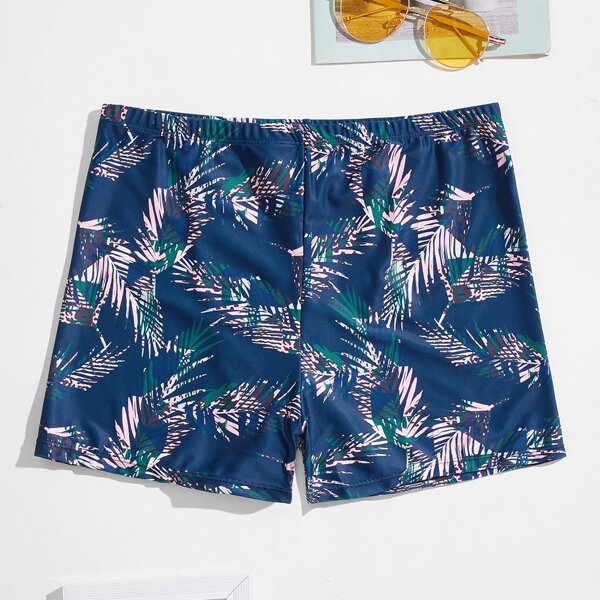 

Men Tropical Print Swim Trunks, Navy blue