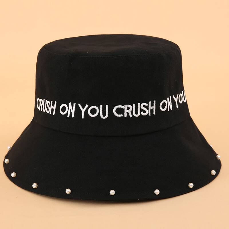 

Slogan Embroidery Bucket Hat, Black