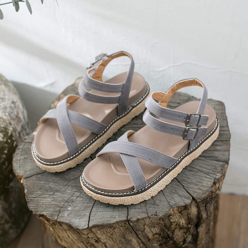 

Criss Cross Strap Sandals, Grey