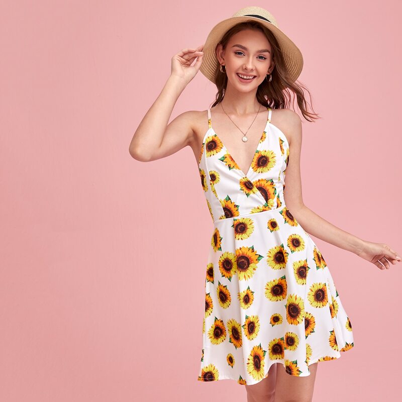 

Sunflower Print Cami Dress, Multicolor