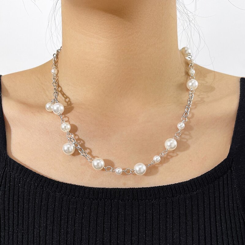 Faux Pearl Necklace, Silver