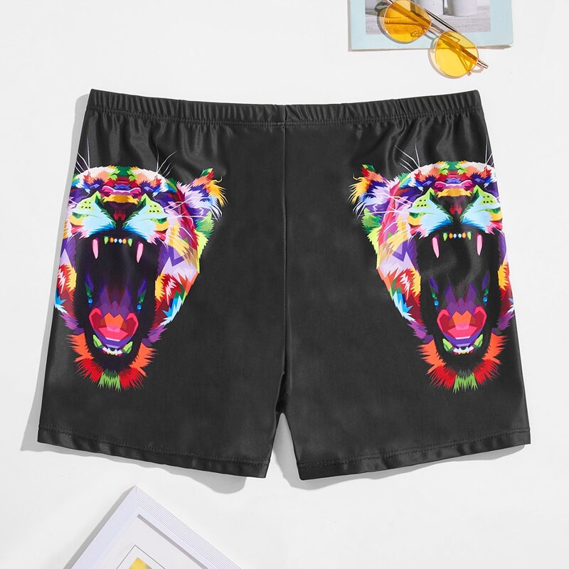 

Guys Tiger Print Swim Trunks, Black
