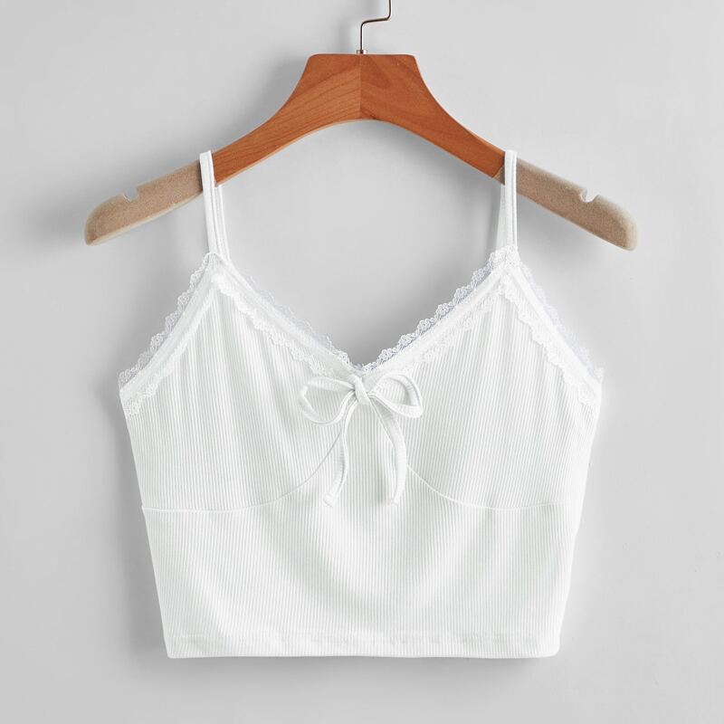 

Lace Insert Crop Cami, White