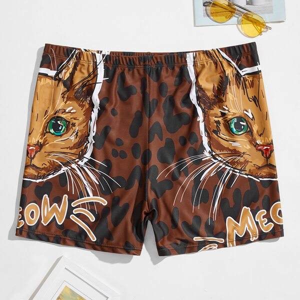 

Men Cat & Letter Graphic Swim Shorts, Multicolor