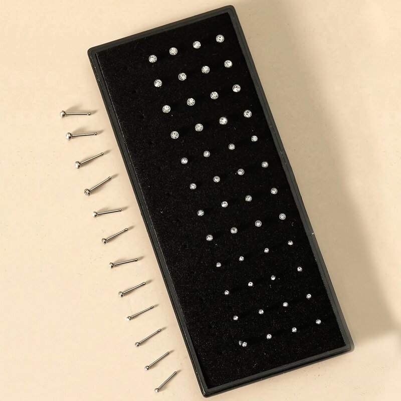 

60pcs Rhinestone Nose Stud, Silver