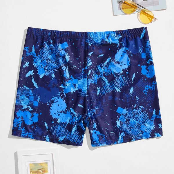 

Men Paint Splatter Pattern Swim Trunks, Blue