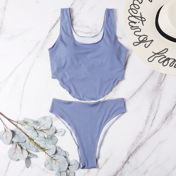 

Rib Hanky Hem Bikini Swimsuit, Blue