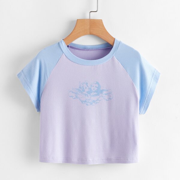 

Figure Print Colorblock Crop Tee, Lilac purple