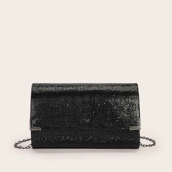 

Rhinestone Decor Clutch Bag, Black