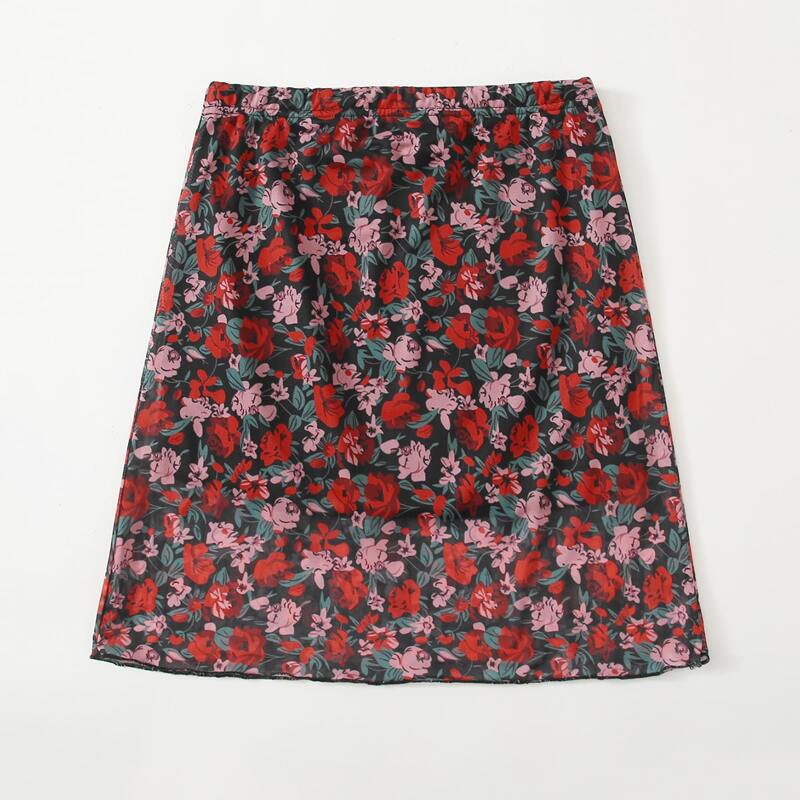 

Flower Pattern Mesh Skirt, Multicolor