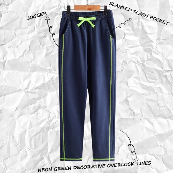 

Boys Contrast Stitch Tie Front Joggers, Navy blue