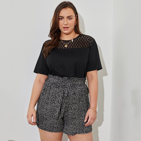 

Plus Tie Back Cut Out Solid Tee, Black