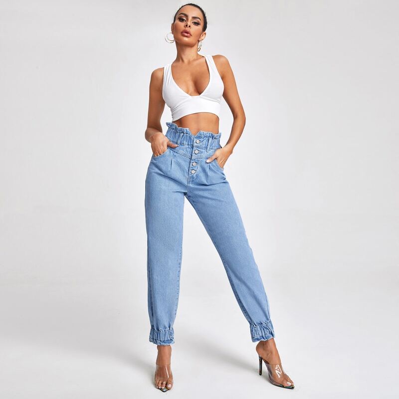 

High-Waist Denim Jogger Jeans, Light wash