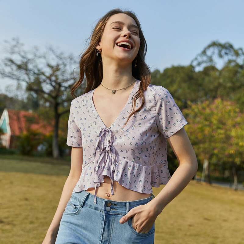 

Ditsy Floral Tie Front Crop Top, Lilac purple