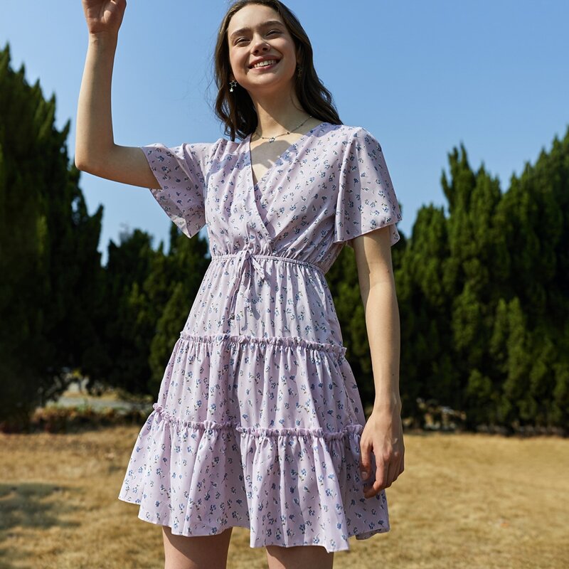 

Ditsy Floral Tie Front Dress, Lilac purple