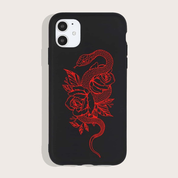 

Snake & Flower Pattern iPhone Case, Black