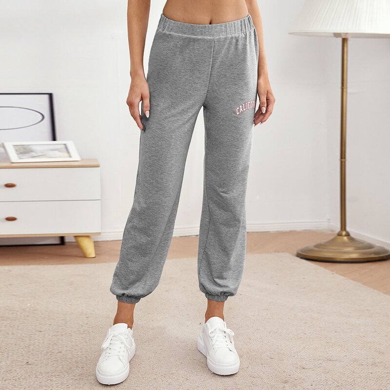 

Letter Graphic Elastic Waist Sports Pants, Grey