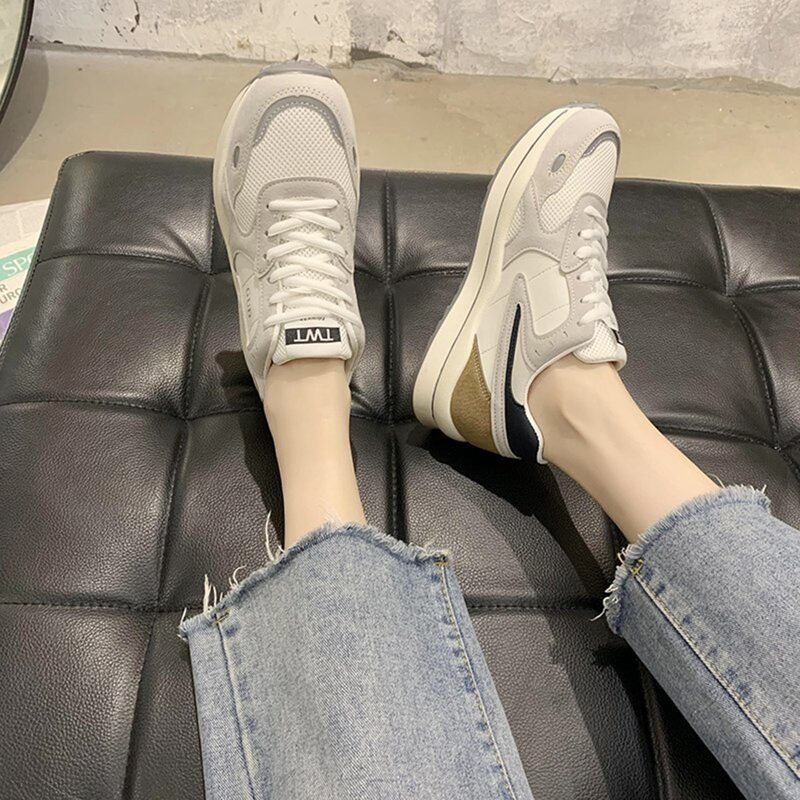 

Lace-up Mesh Running Sneakers, White